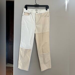 J.Crew Two Tone Patchwork Jeans 27 Y2K Straight Leg Model Off-Duty Cottagecore